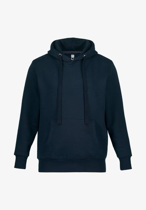 Donkerblauwe hoodie van een katoenmix, met een voorzak, verstelbare trekkoordjes en ribbels aan de mouwen en onderkant. Klassieke pasvorm.