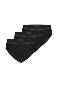 Sorte herre briefs med en glat tekstur, elastisk talje med en kontrasterende hvid stribe og en tætsiddende design. Sæt af tre.