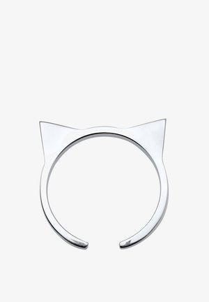 Bracelet en argent en forme d'oreilles de chat avec un design de bracelet ouvert, featuring des accents d'oreilles pointues et une finition lisse et polie.