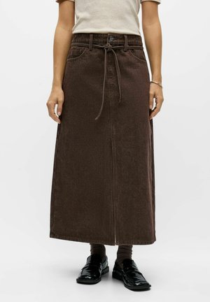 Object, MIDI SKIRT DENIM - Jupe longue - seal brown