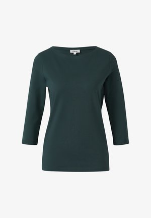 Donkergroen langemouwen top met een ronde halslijn. Gemaakt van gladde stof, met een losse pasvorm en een eenvoudig, strak ontwerp.