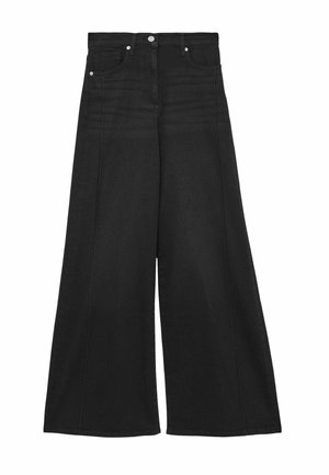 Sorte oversized jeans lavet af denim. Har forlommer, en høj talje og sølvdetaljer ved taljebåndet og lommerne.