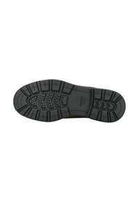 Suela de zapatilla Geox que presenta una suela de goma negra texturizada con ranuras y perforaciones para la transpirabilidad. Diseño robusto adecuado para la tracción.