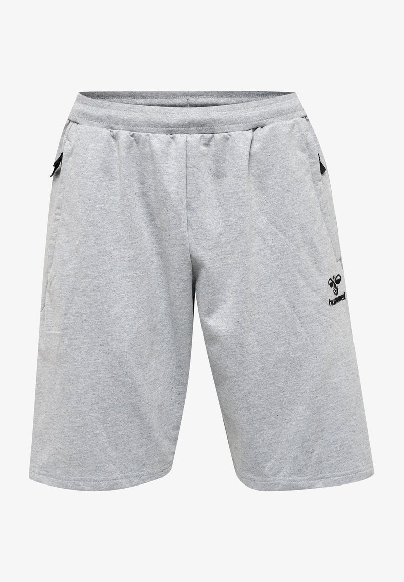Szare szorty dresowe wykonane z miękkiej bawełnianej tkaniny. Posiadają elastyczny pas, dwie boczne kieszenie oraz małe czarne logo na lewej udzie.