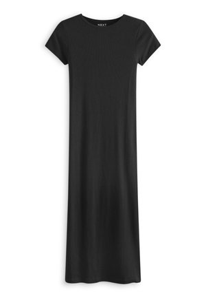 RIBBED T-SHIRT STYLE MAXI COLUMN DRESS WITH SLIT DETAIL - Sarafanas - black