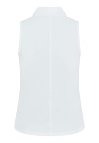 Tricou polo alb fără mâneci, cu guler clasic, textură netedă și un design drept la spate. Niciun model sau accent vizibil.