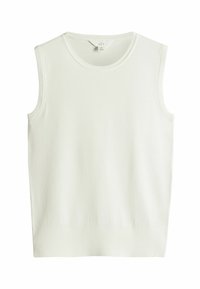 Top sin mangas en crema claro, hecho de una tela suave y texturizada. Presenta un escote redondo y ribetes acanalados en las sisas y la cintura.