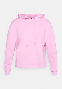 Sudadera rosa con capucha de corte relajado, puños acanalados y cordones. Confeccionada con un material suave y de textura lisa.
