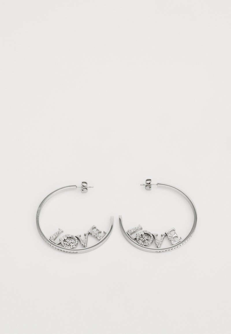 Boucles D'oreilles Créoles LOVE En Métal Argenté - Taille Imposante, Occasion