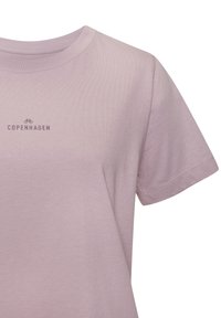 Light purple cotton t-shirt featuring a round neckline and short sleeves, with a small bicycle graphic and "COPENHAGEN" text printed on front.
