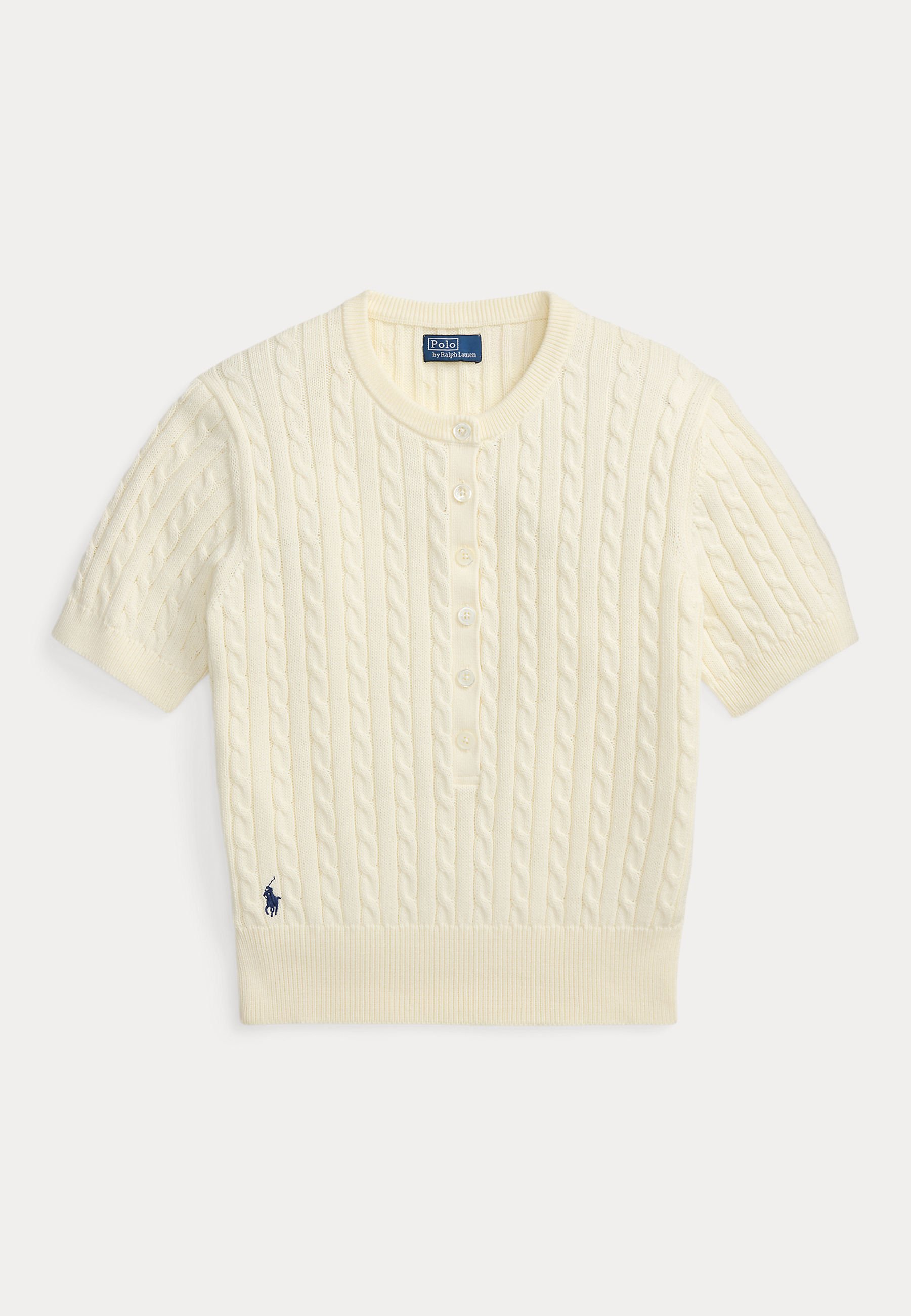 【hya7kka】Polo Ralph Lauren 半袖ニット ホワイト Polo Ralph Lauren CABLE KNIT COTTON SHORT SLEEVE CARDIGAN