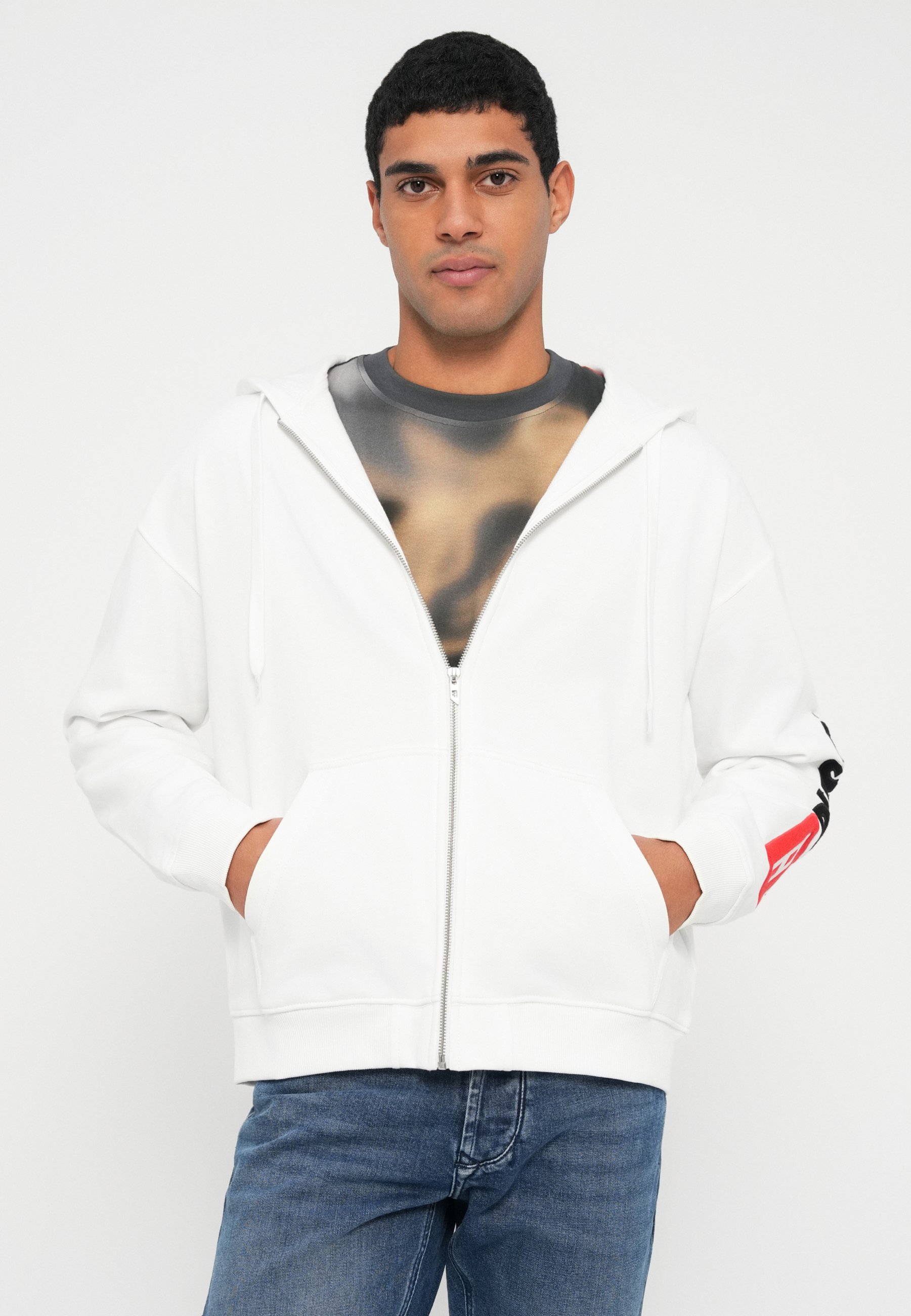 Diesel ZIP HOOD - Zip-up sweatshirt - white - Zalando.co.uk