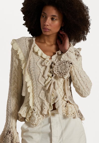Polo Ralph Lauren MIXED STITCH TIE FRONT CARDIGAN - Kardigan - cream multi