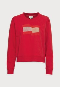 Rode sweatshirt van katoen, met een getextureerde graphic in de vorm van een vlag in contrasterende kleuren. Ribbelboord bij de hals en mouwen.