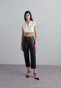 Dondup KOONS BUTTON - Nahkahousut - black