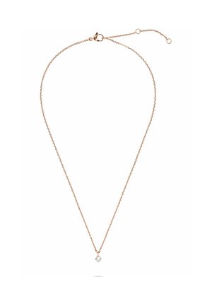 Zierliche Halskette aus Roségold mit einem einzelnen kleinen klaren Edelsteinanhänger und verstellbarem Verschluss.