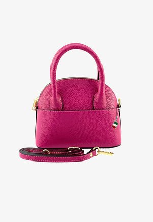 Kleine, leuchtend pinke, strukturierte Lederhandtasche mit zwei Griffen, abnehmbarem Schultergurt, goldenen Beschlägen und charmante italienische Flagge.