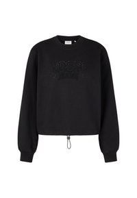 Felpa nera cropped con maniche lunghe, caratterizzata da polsini a coste e orlo con cordino. Presenta un logo testurizzato "JOOP! JEANS" sulla parte frontale.