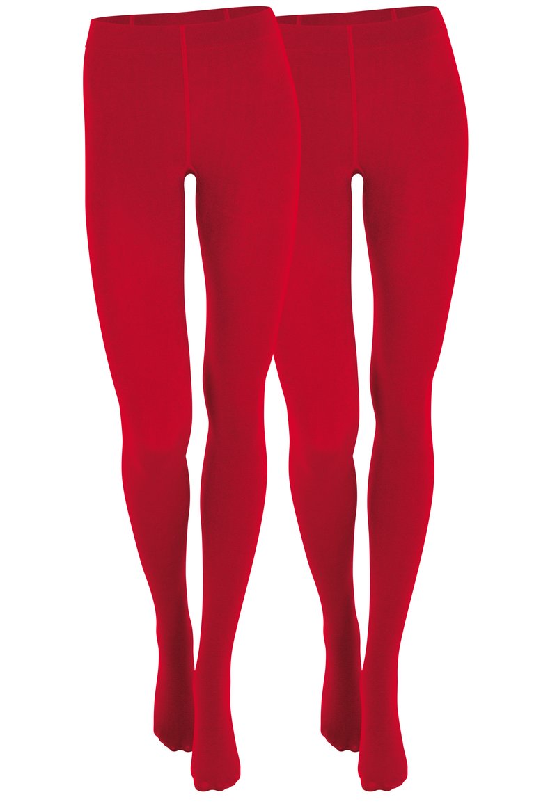 Leggings rossi in tessuto elastico, con una texture liscia, design a lunghezza completa e una cintura ampia per il comfort.