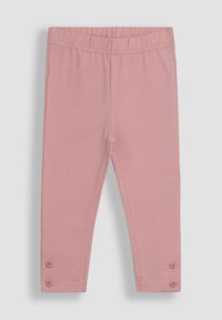 Roze tajice s elastičnim strukom, s detaljima gumba na rubu. Mekani materijal s glatkom teksturom, uski kroj.