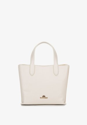 Borsa tote in pelle bianca con due manici, finitura testurizzata, forma rettangolare e logo "Wittchen" in tono oro sul davanti.