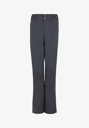 Pantaloni da sci grigi resistenti all'acqua con due tasche frontali, due bottoni e aperture con zip alle caviglie per un facile utilizzo. Realizzati in tessuto durevole.