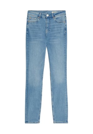 Lys blå denimjeans med lige pasform, fem-lomme design og metalknap lukning. Let udvasket tekstur med kontraststing.