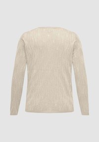 Maglione beige chiaro con motivo a onde e lieve lucentezza, dotato di maniche lunghe, scollatura rotonda e polsini e orlo a costine.