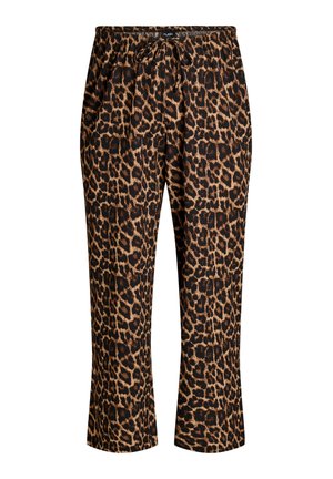 Løse bukser med leopardprint, elastisk taljebånd og snørelukning, designet til afslappet brug.