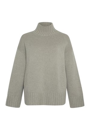 Maglione grigio a maglia con colletto alto a coste, vestibilità ampia e polsini e orlo a coste. Tessuto testurizzato con un aspetto morbido.