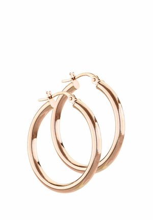 Auksinės spalvos lankelio formos auskarai su blizgiu paviršiumi, apskritos formos ir su vyriais užsegimu. Lygi tekstūra ir tolygus skersmuo visame auskaro plote.