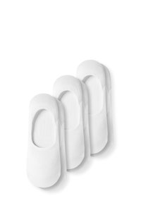 Witte enkelsokken gemaakt van zacht, rekbaar materiaal. Heeft een afgeronde teen en een lage snit, met een gladde textuur en minimale stiksels.