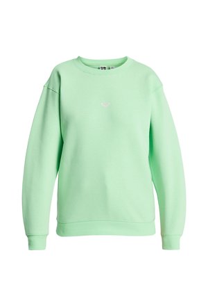 Mintgrön sweatshirt med rund halsringning, ribbad mudd och nederkant, med en liten vit logotyp i mitten. Mjukt tyg med en avslappnad passform.
