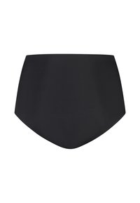 Höga svarta simunderkläder gjorda av ett slätt tyg, med en sömlös design och skarpa, rena linjer utan synlig hårdvara eller mönster.