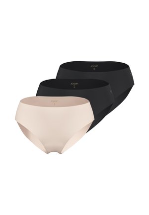 Trois culottes sans couture pour femmes en noir et beige, marquées « JOOP ! » et taille 38, disposées en rangée décalée.