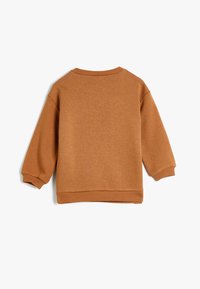 Bruine, zachte sweatshirt met ronde hals, lange mouwen en geribbelde manchetten. Eenvoudig ontwerp met een losse pasvorm en zichtbare stikseldetails.