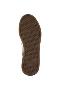 Gummisohle mit strukturiertem Muster, featuring eine braune Basis und Logo-Branding. Das Design ist glatt mit abgerundeten Kanten. Größe 42 angegeben.