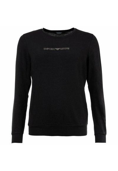 Felpa nera con maniche lunghe, scollatura rotonda e polsini a costine. Presenta un logo argentato sul petto. Realizzata in morbido cotone.