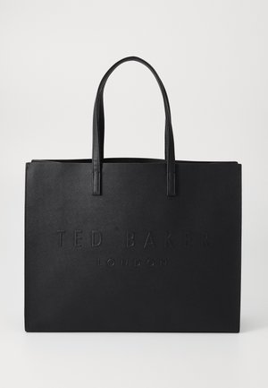 Schwarze Tragetasche aus strukturiertem Material mit eingeprägtem "TED BAKER LONDON"-Logo. Verfügt über zwei robuste Griffe und eine strukturierte Form.