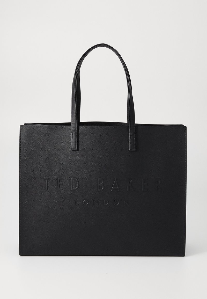Sac fourre-tout noir en matériau texturé avec un logo embossé "TED BAKER LONDON". Doté de deux poignées solides et d'une forme structurée.