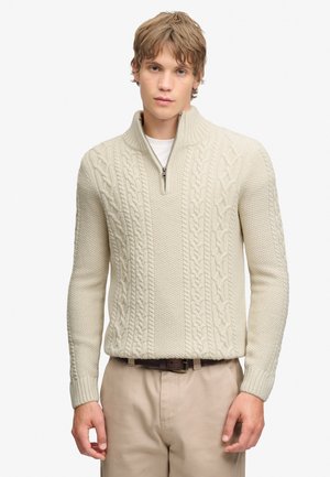 Superdry & Co, SUPERDRY SWEATSHIRT JACOB CABLE HALF ZIP KNIT - Strickpullover - beige