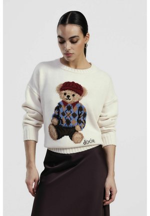 GIROCOLLO CON ORSETTO STAMPATO - Maglione - panna