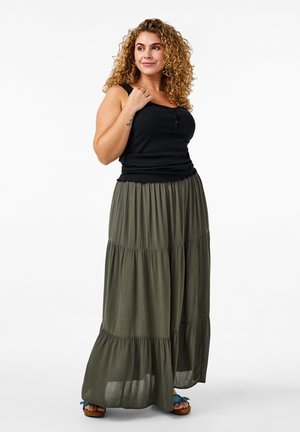 Zizzi LANGER MIT GUMMIZUG AM BUND - Maxi skirt - thyme