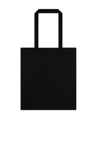 Černá taška přes rameno s dvěma obdélníkovými úchyty, vyrobená z hladkého, odolného materiálu, s jednoduchým, nenápadným designem a čtvercovým tvarem.