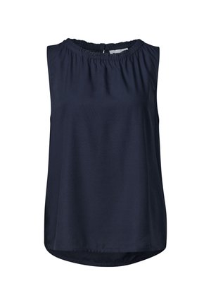 Street One, BLUSENTOP MIT GERAFFTEM RUNDHALS - Bluse - darkest blue
