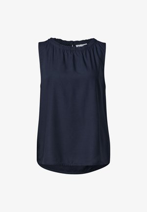 Street One, BLUSENTOP MIT GERAFFTEM RUNDHALS - Blouse - darkest blue