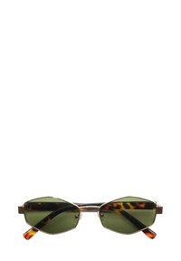 Occhiali da sole di colore verde con forma ottagonale allungata, braccia con motivo tartarugato e dettagli in metallo color argento.
