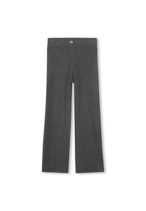 Pantalon tricot côtelé gris foncé avec jambes larges et taille élastique, présenté à plat sur fond blanc.