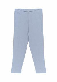 Leggings a coste blu chiaro con una silhouette aderente, texture morbida e una vita elasticizzata per comfort e facilità di indossare.