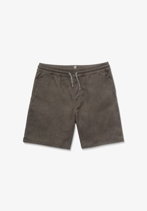 Dark gray shorts with an elastic waistband, featuring a drawstring and two side pockets. Made from a soft, textured fabric.